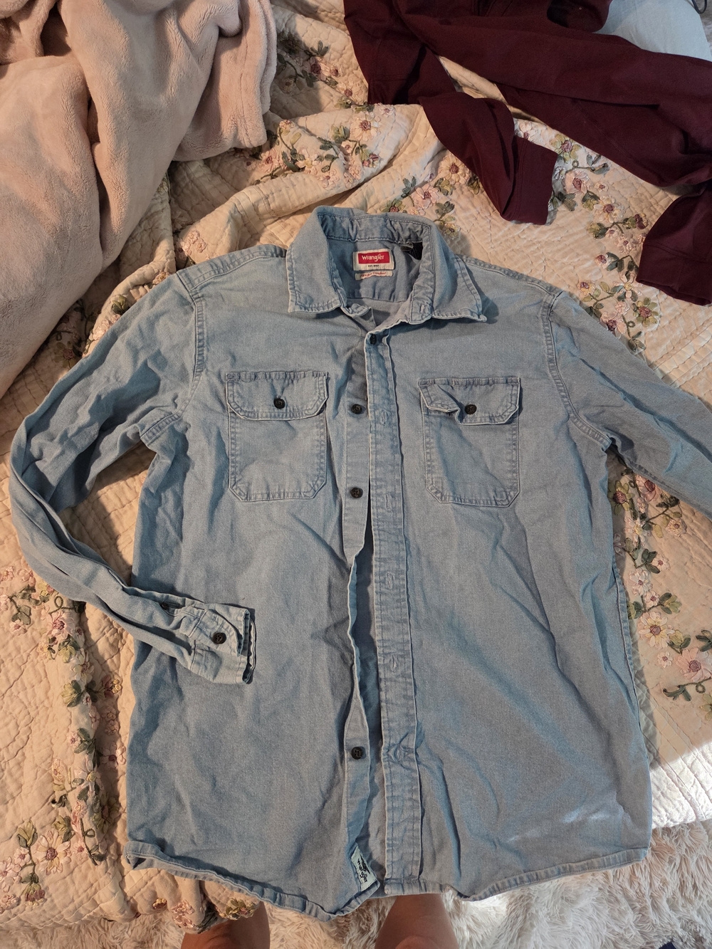 Wrangler Light Blue Denim Button-Up Work Shirt